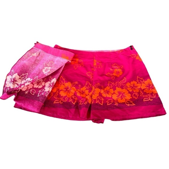 VTG Hilo Hattie Hawaiian Hibiscus Floral Wrap Skort Bright Pink Orange XL GUC - Picture 5 of 10